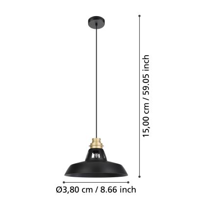 Eglo - Kattokruunu johdossa 1xE27/40W/230V musta/kulta