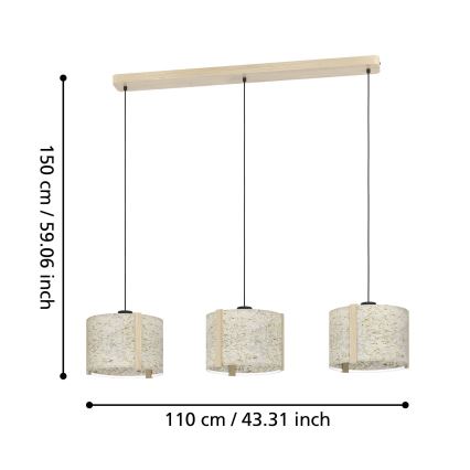 Eglo - Kattokruunu johdossa 3xE27/25W/230V beige