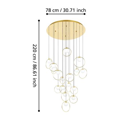 Eglo - Himmennettävä LED-kattokruunu johdossa 17xLED/3W/230V 3000K halkaisija 78 cm kulta