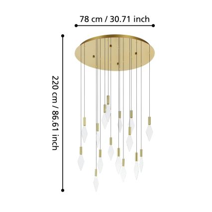 Eglo - Himmennettävä LED-kattokruunu johdossa 16xLED/3,3W/230V 3000K halkaisija 78 cm kulta