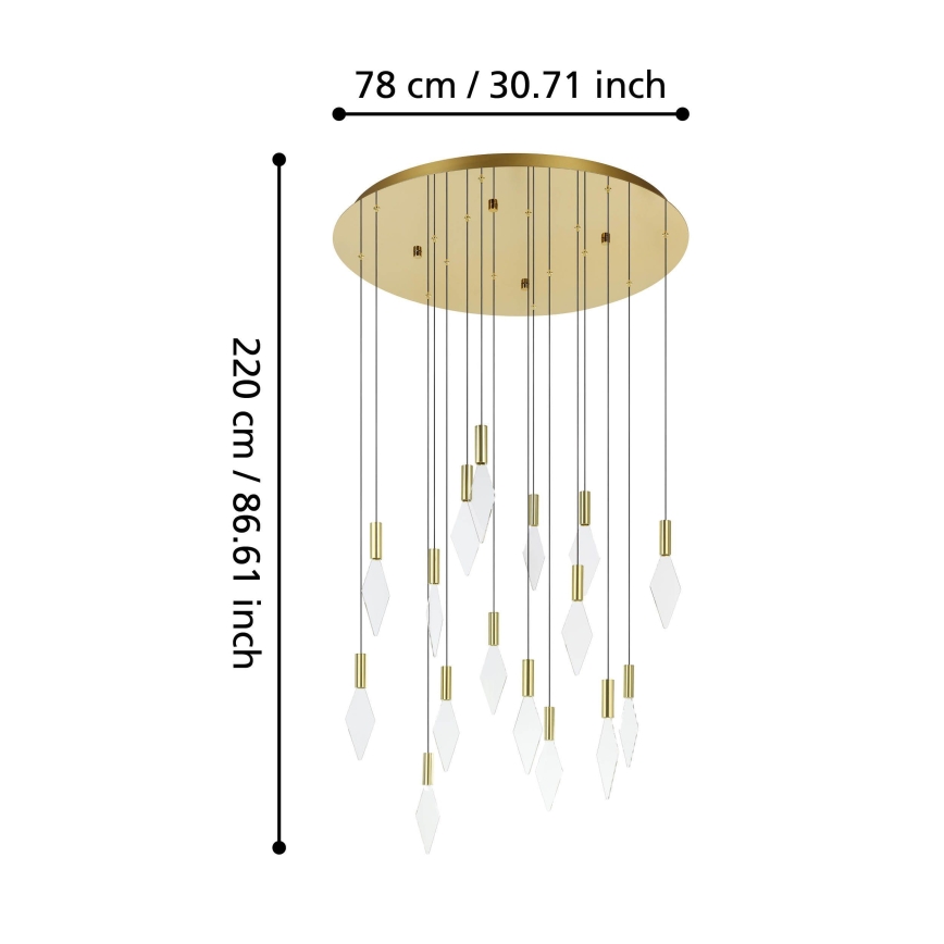 Eglo - Himmennettävä LED-kattokruunu johdossa 16xLED/3,3W/230V 3000K halkaisija 78 cm kulta