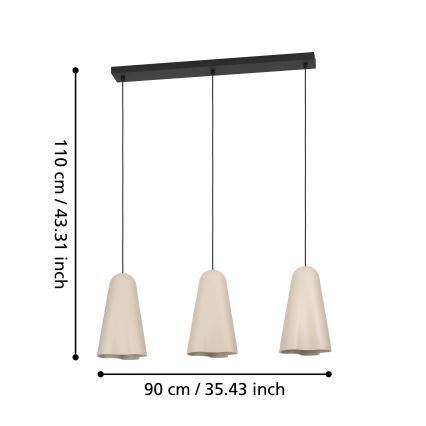 Eglo - Kattokruunu johdossa 3xE27/40W/230V beige