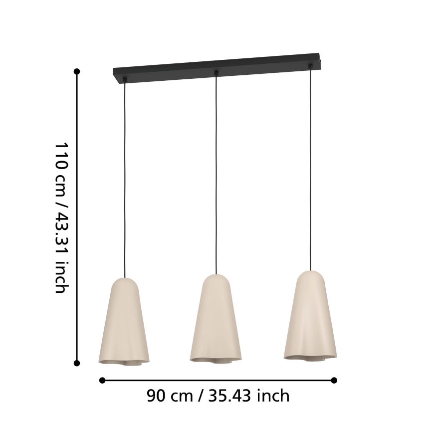 Eglo - Kattokruunu johdossa 3xE27/40W/230V beige