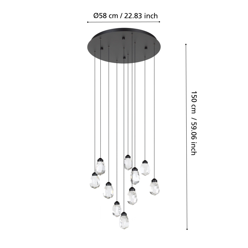 Eglo - Himmennettävä LED-kattokruunu johdossa 10xLED/3W/230V 3000K musta/läpinäkyvä