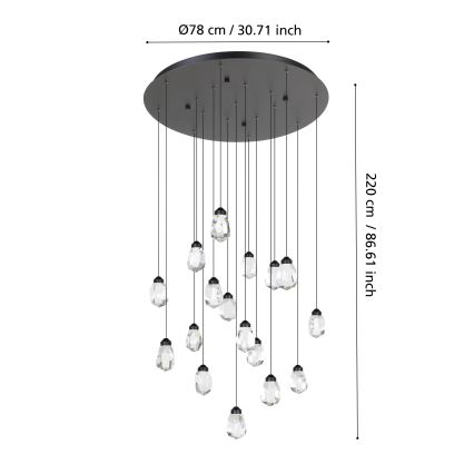 Eglo - Himmennettävä LED-kattokruunu johdossa 17xLED/3W/230V 3000K musta/läpinäkyvä