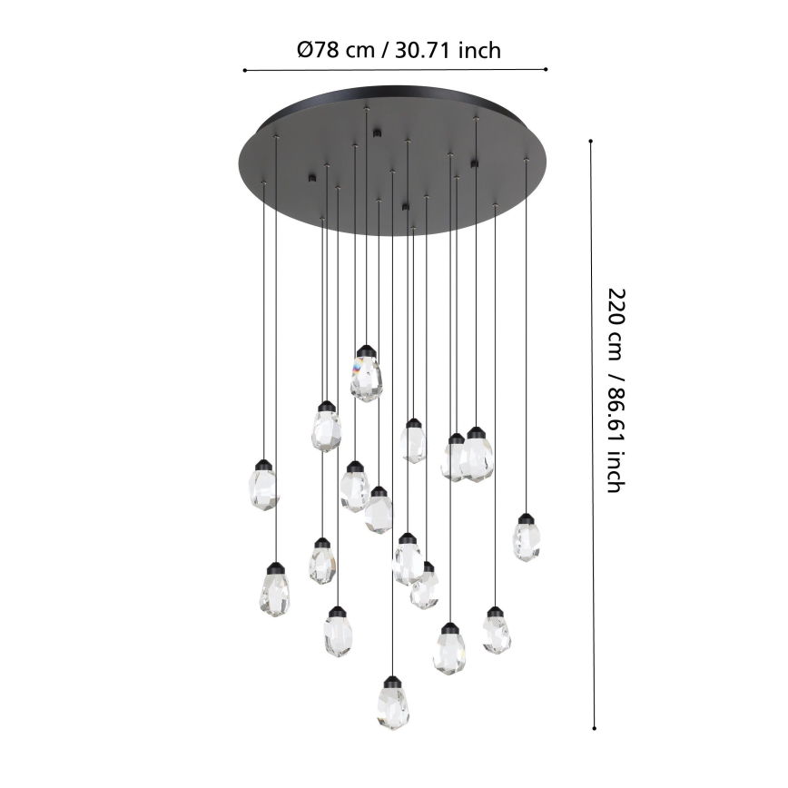 Eglo - Himmennettävä LED-kattokruunu johdossa 17xLED/3W/230V 3000K musta/läpinäkyvä