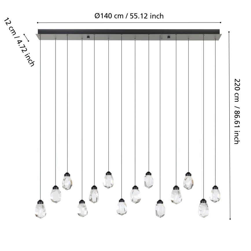 Eglo - Himmennettävä LED-kattokruunu johdossa 14xLED/3W/230V 3000K musta/läpinäkyvä