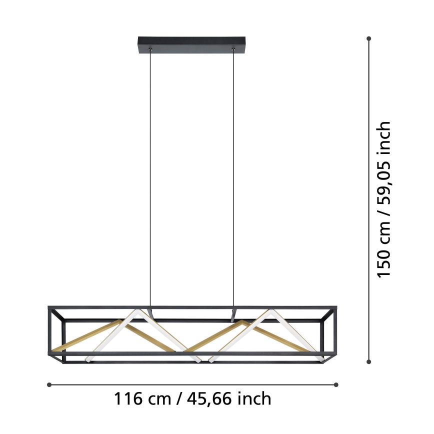 Eglo - Himmennettävä LED-kattokruunu johdossa LED/46W/230V 2700-6500K musta/kulta + kauko-ohjaus