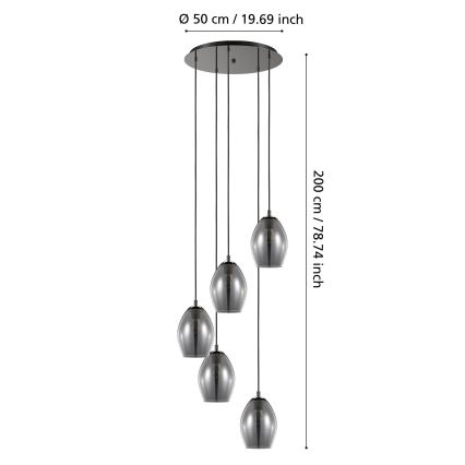 Eglo - Kattokruunu johdossa 5xE27/60W/230V savuinen