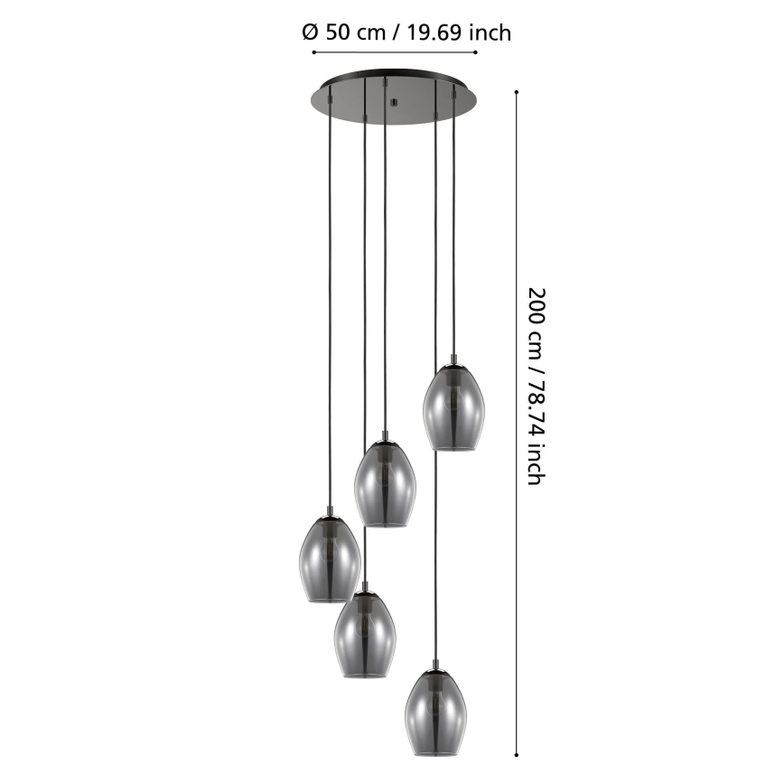 Eglo - Kattokruunu johdossa 5xE27/60W/230V savuinen