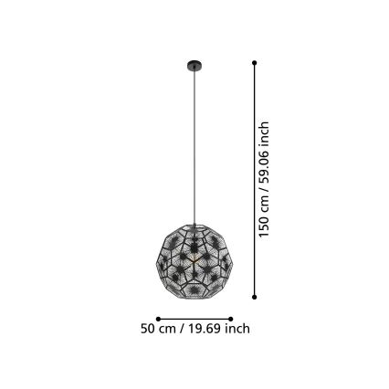 Eglo 39619 - Kattokruunu johdossa 1xE27/60W/230V halkaisija 50 cm musta