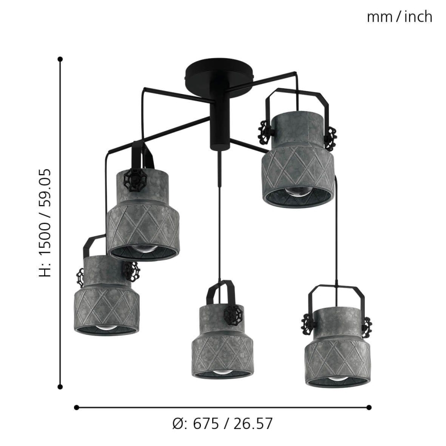 Eglo 39856 - Kiinteä kattokruunu HILCOTT 5xE27/40W/230V