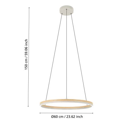 Eglo - Himmennettävä LED-kattokruunu johdossa LED/36W/230V 3000K harmaa/tammi