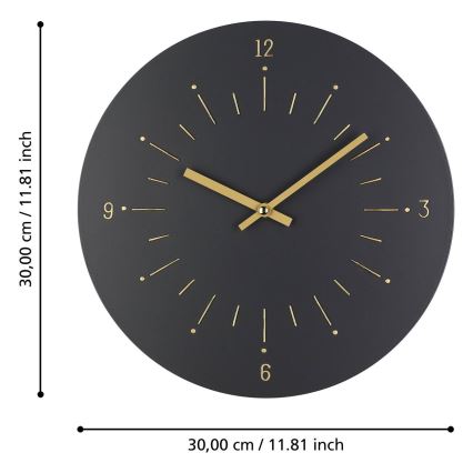 Eglo - Seinäkello 1xAA halkaisija 30 cm musta
