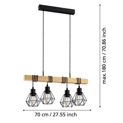 Eglo 43132 - Kattokruunu narulla TOWNSHEND 4xE27/60W/230V basket