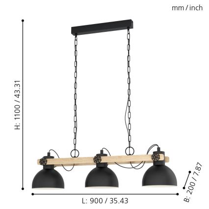 Eglo 43163 - Kattokruunu ketjussa LUBENHAM 3xE27/28W/230V