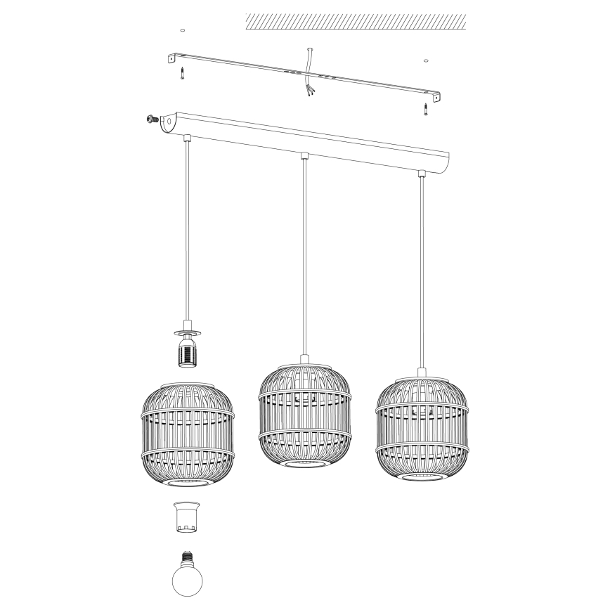 Eglo 43217 - Kattokruunu narulla BORDESLEY 3xE27/28W/230V