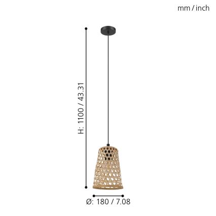 Eglo 43252 - Kattokruunu narulla CLAVERDON 1xE27/40W/230V halkaisija 180mm