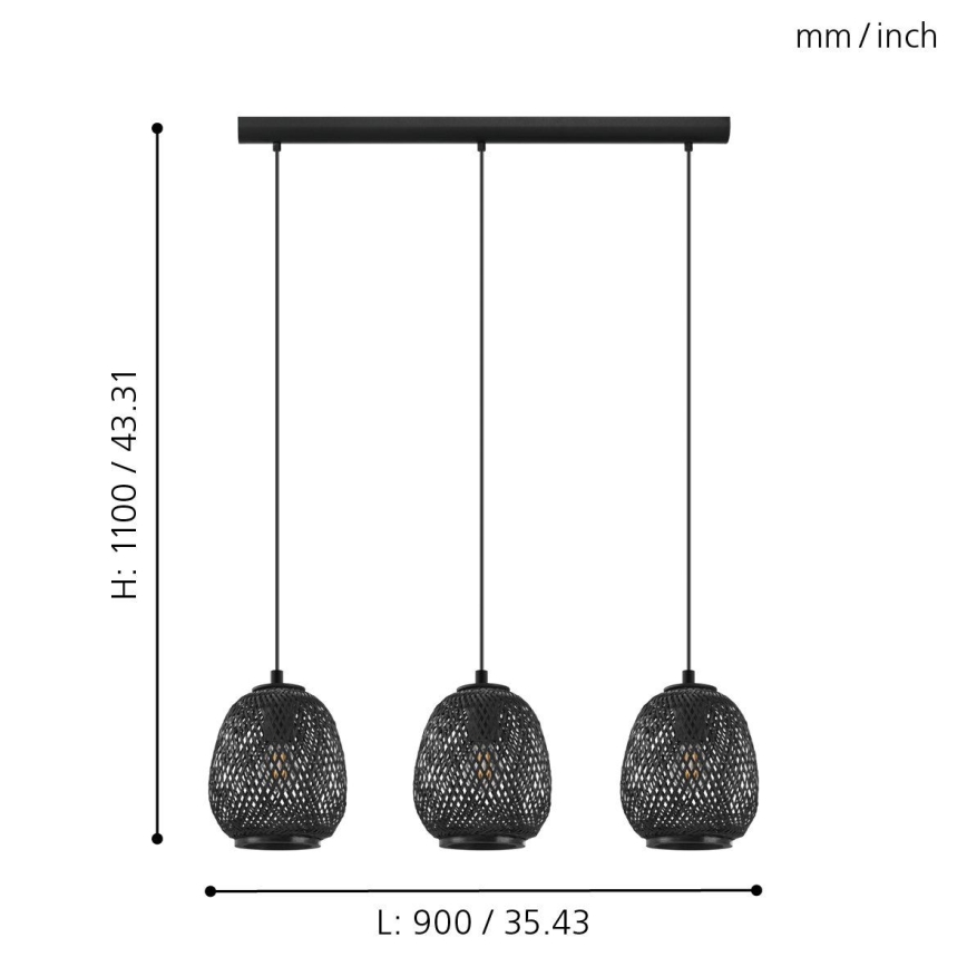 Eglo 43266 - Kattokruunu narulla DEMBLEBY 1 3xE27/40W/230V
