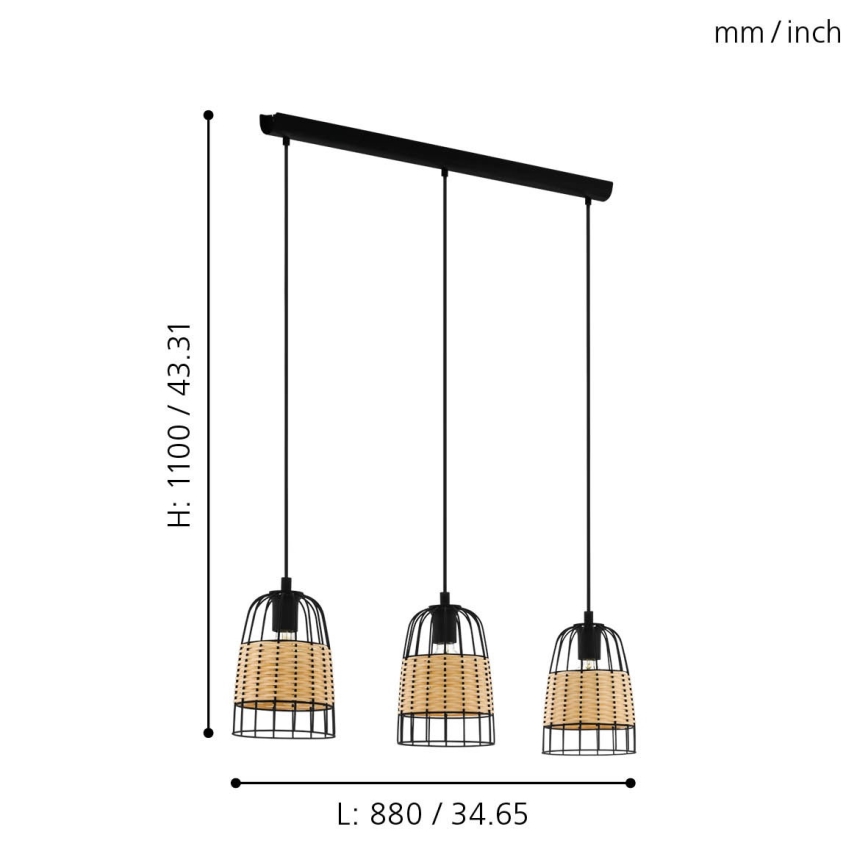 Eglo 43313 - Kattokruunu narulla ANWICK 3xE27/40W/230V