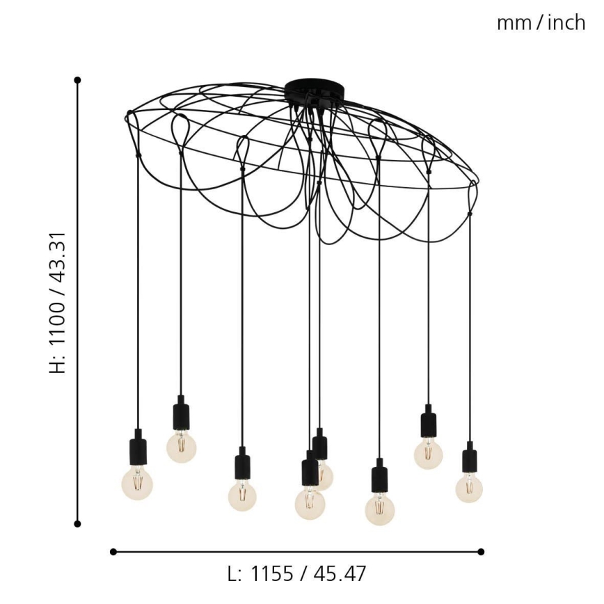 Eglo 43322 - Kattokruunu narulla HOGSMILL 8xE27/40W/230V