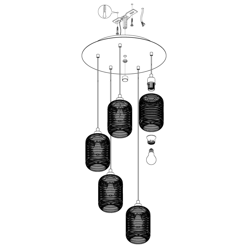 Eglo 43334 - Kattokruunu narulla WRINGTON 5xE27/60W/230V