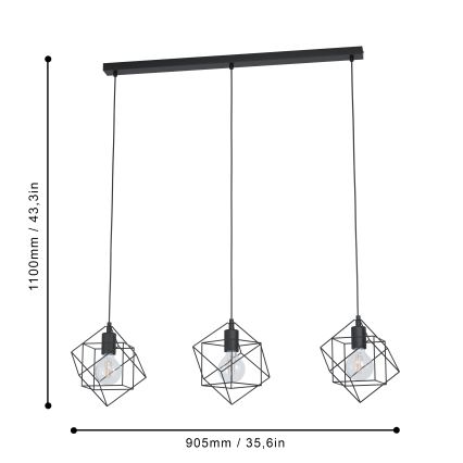 Eglo 43361 - Kattokruunu narulla STRAITON 3xE27/60W/230V