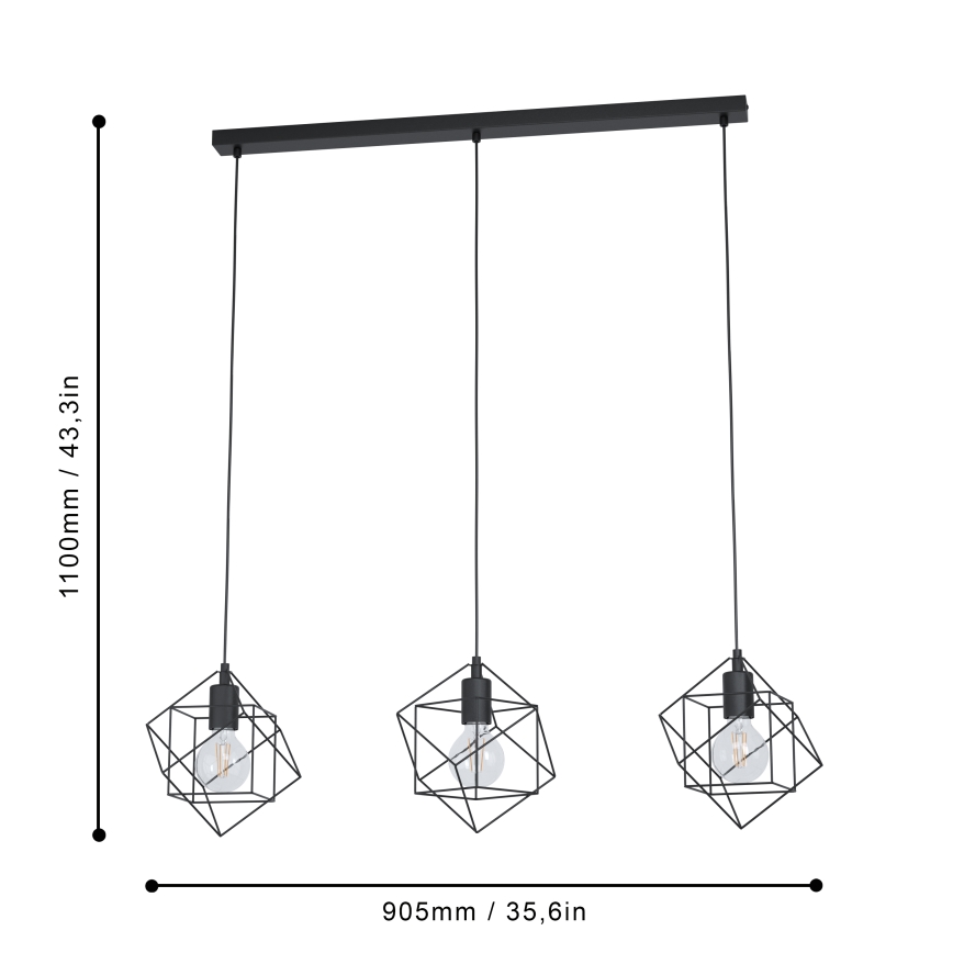 Eglo 43361 - Kattokruunu narulla STRAITON 3xE27/60W/230V
