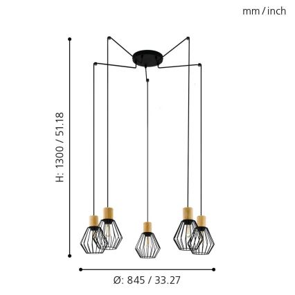Eglo - Kattokruunu johdossa 5xE27/60W/230V hämähäkki
