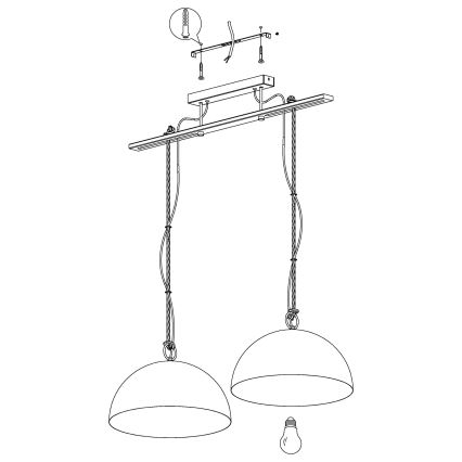 Eglo 43397 - Kattokruunu narulla HODSOLL 2xE27/40W/230V