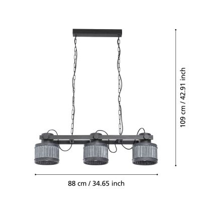 Eglo 43447 - Riippuvalaisin TURROCK 3xE27/28W/230V