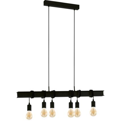 Eglo 43712 - Kattokruunu johdossa TOWNSHEND 6xE27/60W/230V musta