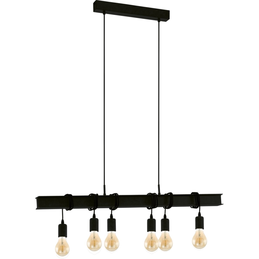 Eglo 43712 - Kattokruunu johdossa TOWNSHEND 6xE27/60W/230V musta