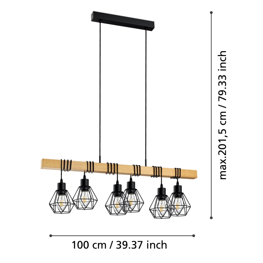 Eglo - Kattokruunu johdossa TOWNSHEND 6xE27/60W/230V - FSC sertifioitu