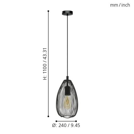 Eglo 49141 - Kattokruunu narulla CLEVEDON 1xE27/60W/230V