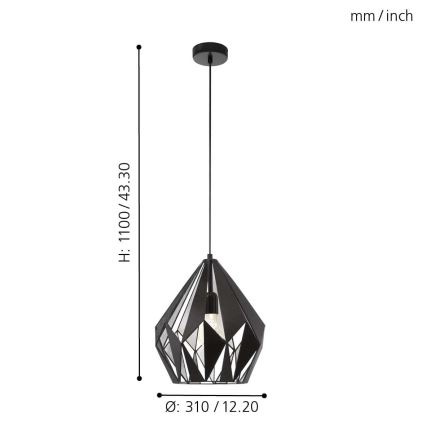 Eglo 49255 - Kattokruunu CARLTON 1 1xE27/60W/230V