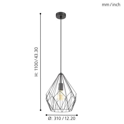 Eglo 49257 - Kattokruunu CARLTON 1xE27/60W/230V