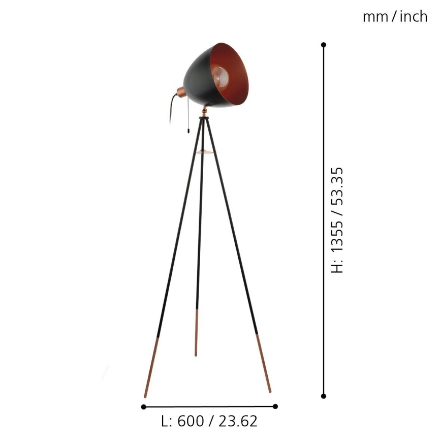 Eglo 49386 - Lattialamppu CHESTER 1xE27/60W/230V