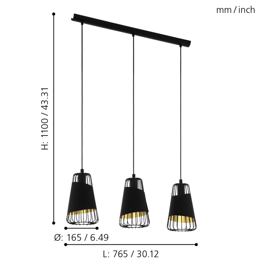 Eglo 49448 - Kattokruunu narulla AUSTELL 3xE27/60W/230V