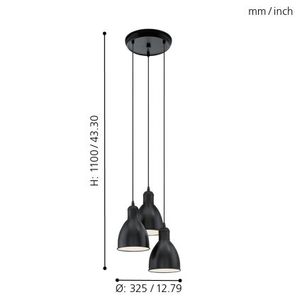 Eglo 49465 - Kattokruunu PRIDDY 3xE27/60W/230V