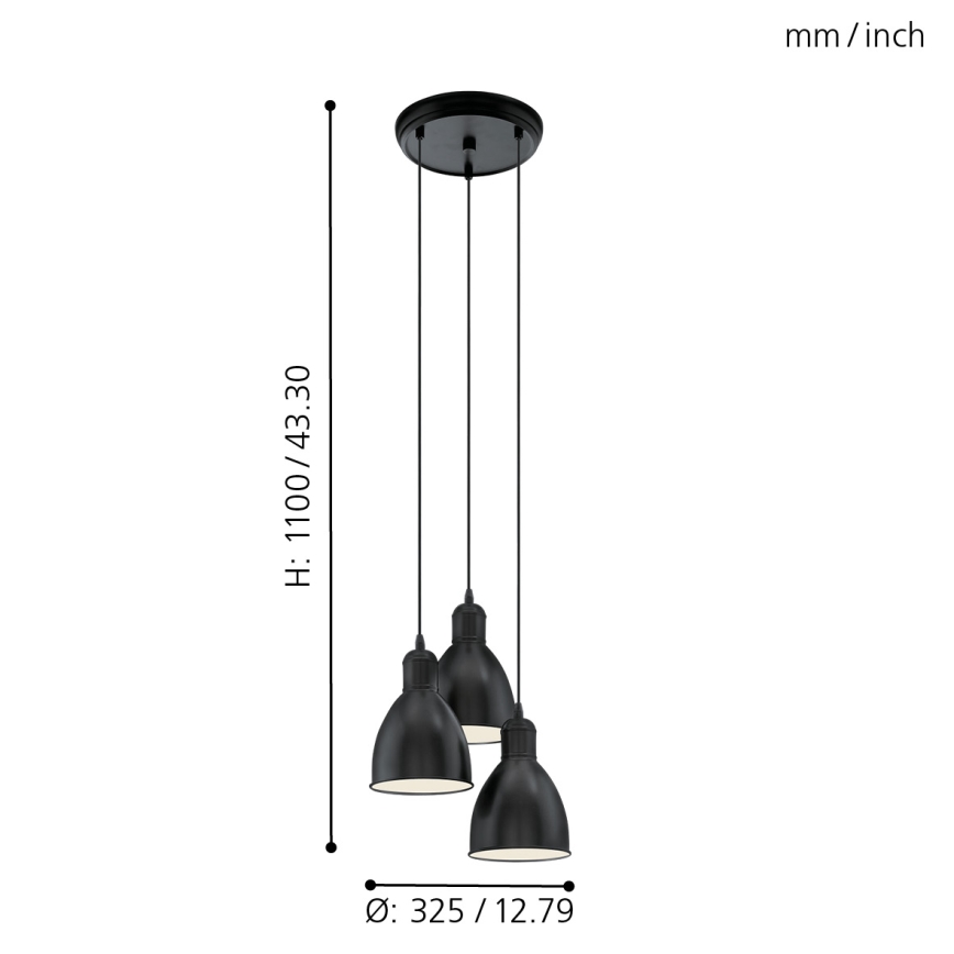 Eglo 49465 - Kattokruunu PRIDDY 3xE27/60W/230V