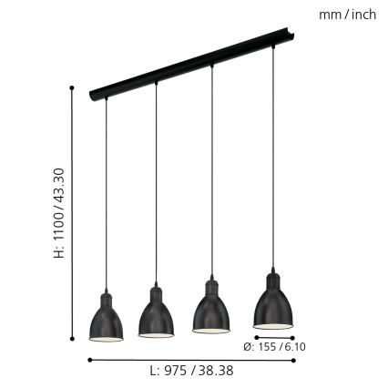 Eglo 49466 - Kattokruunu PRIDDY 4xE27/60W/230V