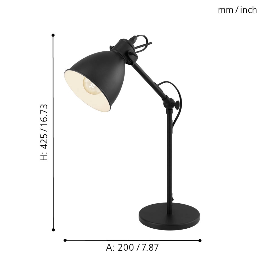 Eglo 49469 - Pöytävalaisin PRIDDY 1xE27/40W/230V