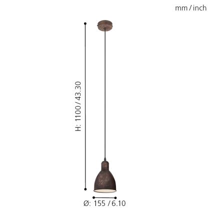 Eglo 49492 - Kattokruunu PRIDDY 1 1xE27/60W/230V