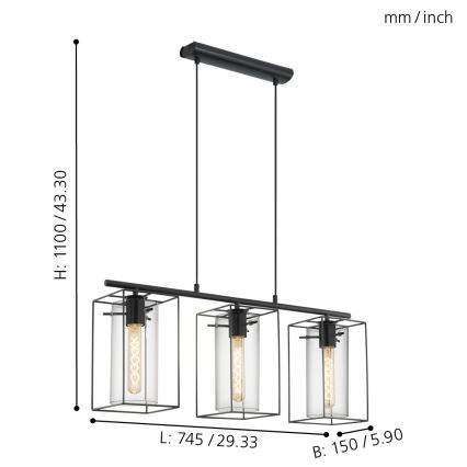 Eglo 49496 - Kattokruunu LONCINO 3xE27/60W/230V