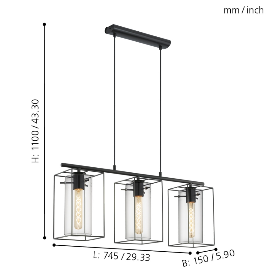 Eglo 49496 - Kattokruunu LONCINO 3xE27/60W/230V