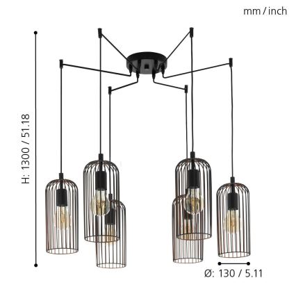 Eglo 49643 - Kattokruunu narulla ROCCAMENA 6xE27/60W/230V