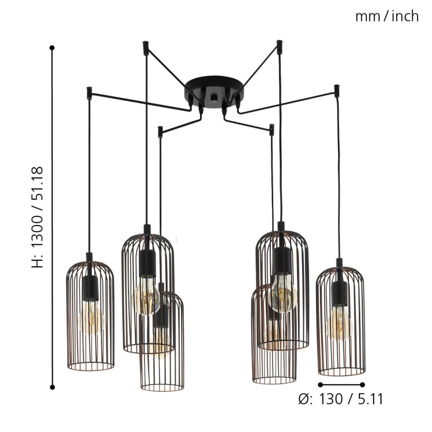 Eglo 49643 - Kattokruunu narulla ROCCAMENA 6xE27/60W/230V