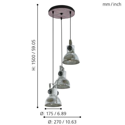 Eglo 49647 - Kattokruunu narulla BARNSTAPLE 3xE27/40W/230V