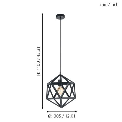 Eglo 49761 - Riippuvalaisin EMBLETON 1xE27/60W/230V